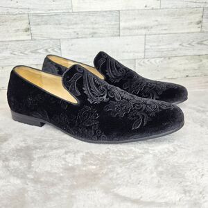 Bacco Bucci Black Velvet Slip On Dress Shoes Men's 10 Tuxedo Smoking Slippers